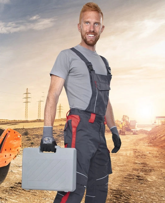 Work Trousers with Suspenders Gray-Red - NEON H6405