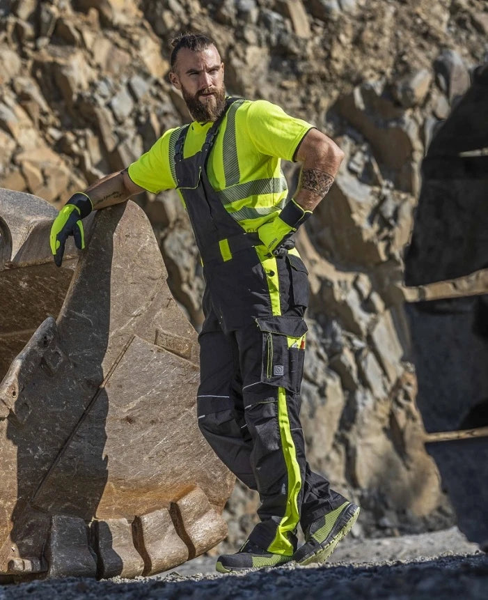 Work trousers with braces black-yellow - NEON H6402