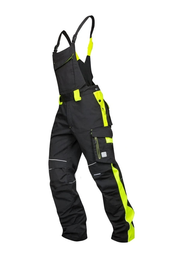 Work trousers with braces black-yellow - NEON H6402