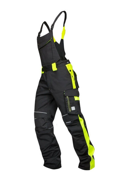 Work trousers with braces black-yellow - NEON H6402