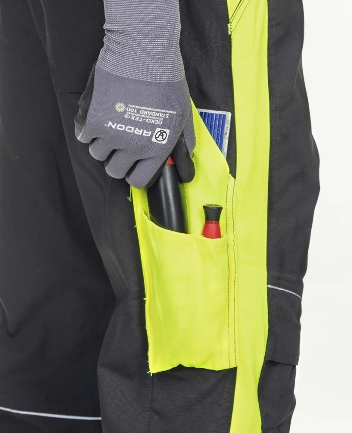 Work trousers with braces black-yellow - NEON H6402