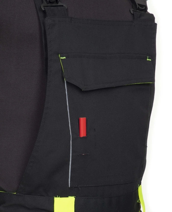 Work trousers with braces black-yellow - NEON H6402