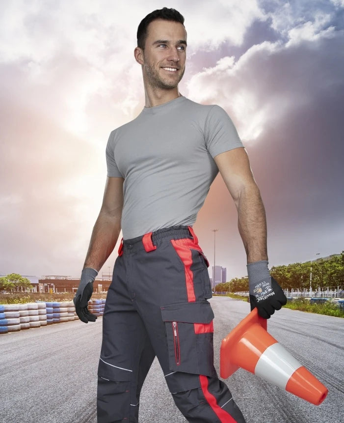 Work Trousers Grey-Red - NEON H6404